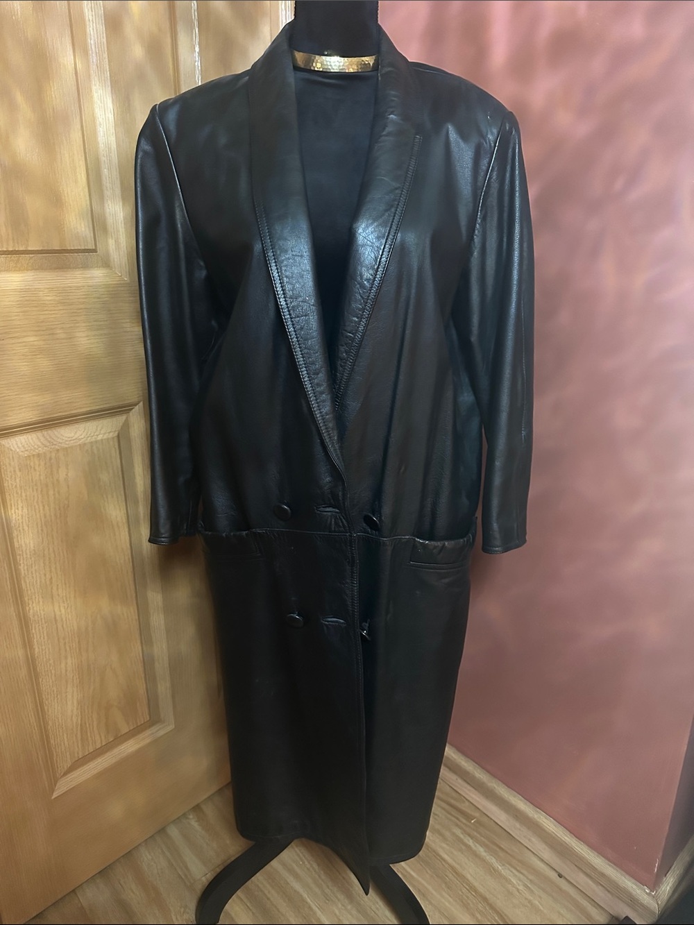 Women's Black Longline Leather Trench Coat
